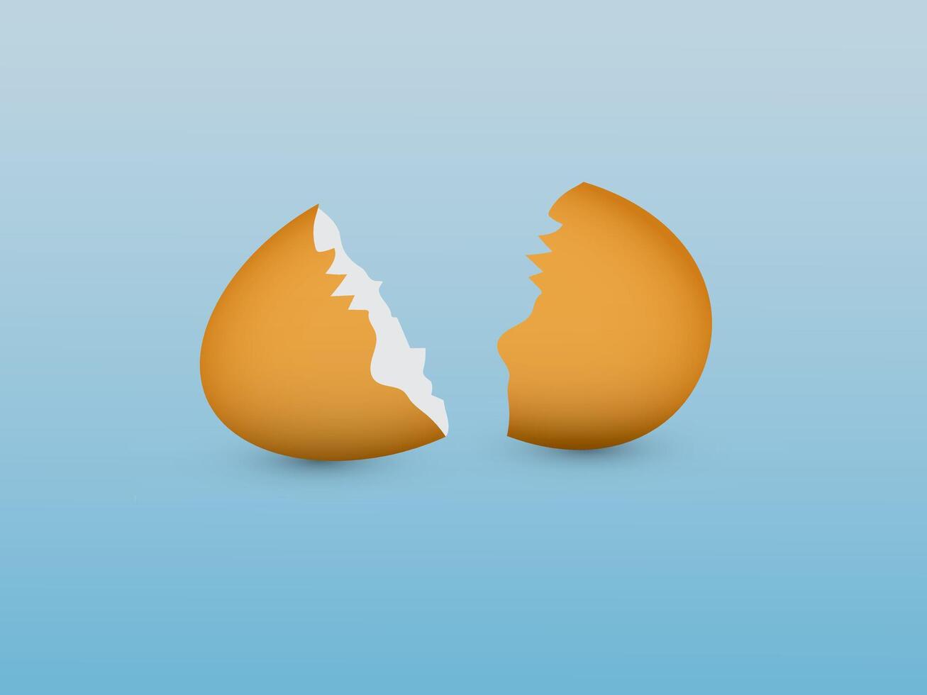 A brown broken eggshell on blue background illustration vector