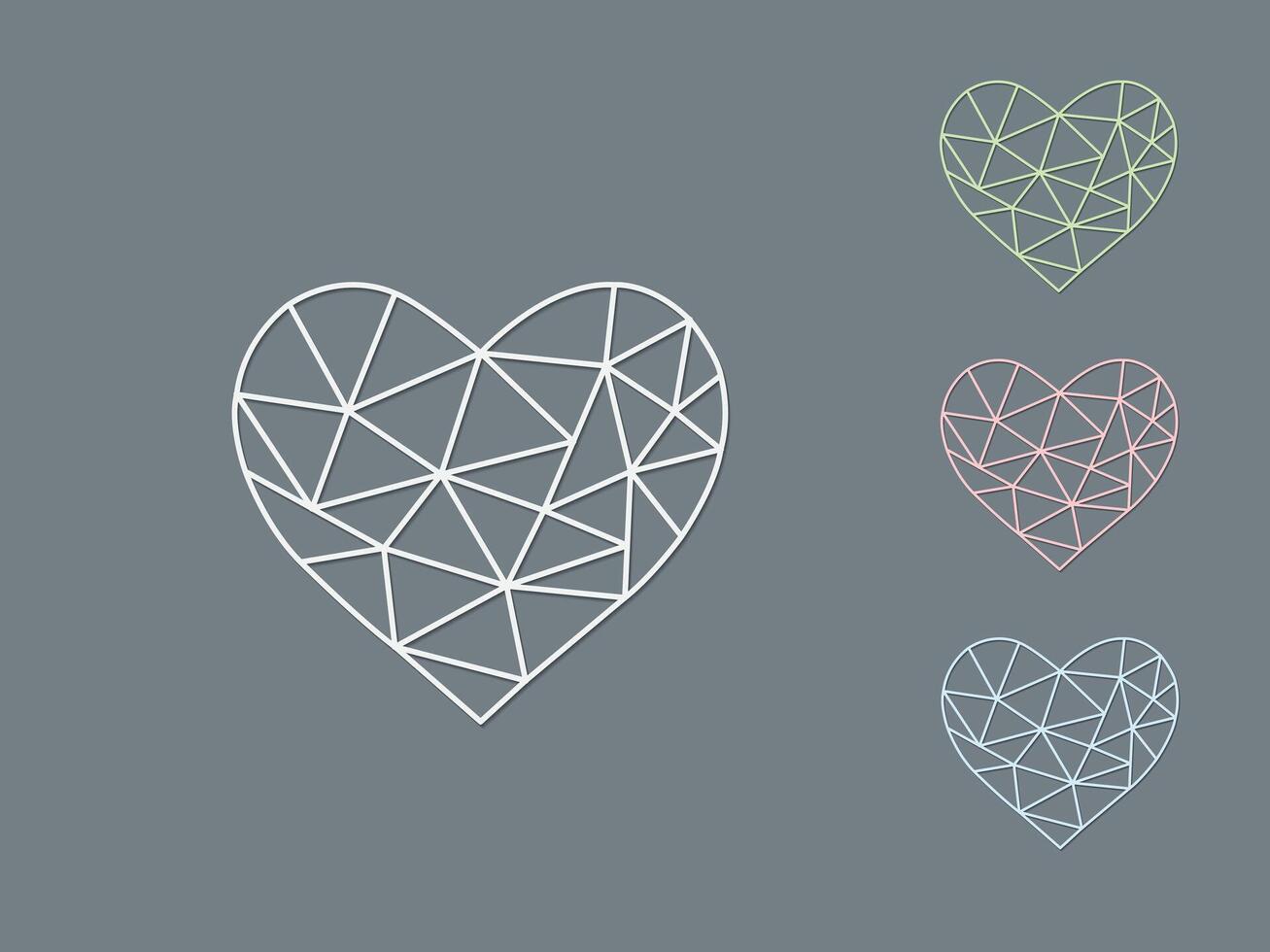 A set of light color geometric heart shapes of making love with shadow on dark background illustration vector