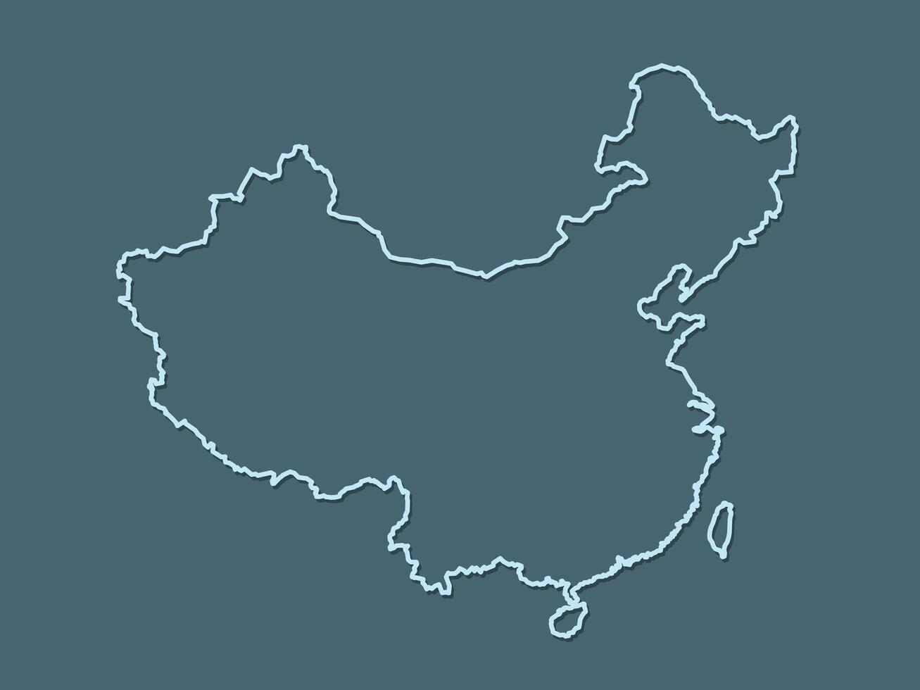 Blue China map with single border line of the whole country on dark background illustration vector