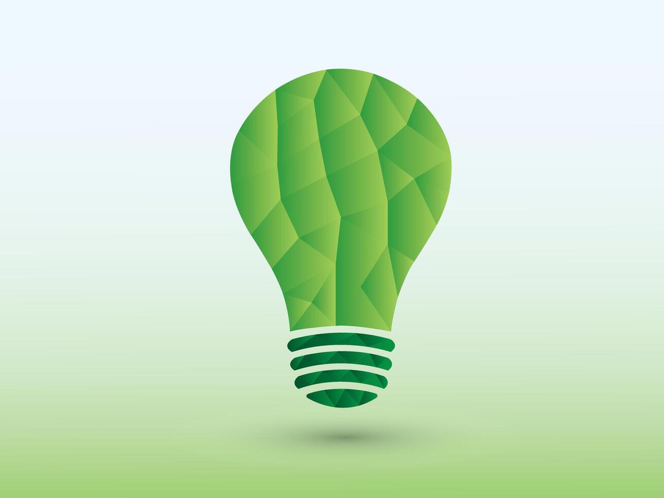 A green polygon idea bulb light on light background for creativity illustration vector