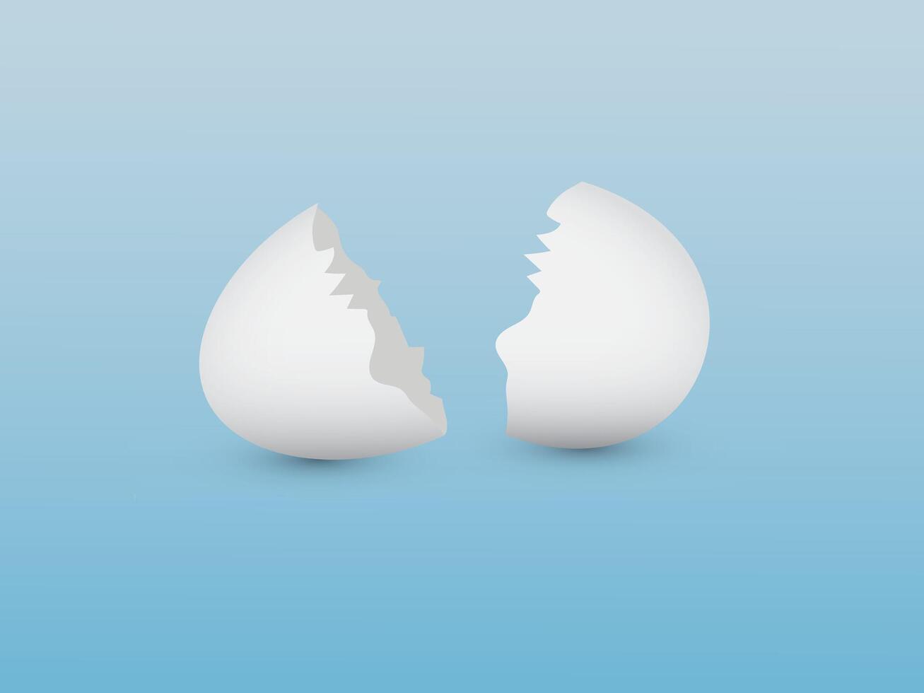 A white broken eggshell on blue background illustration vector