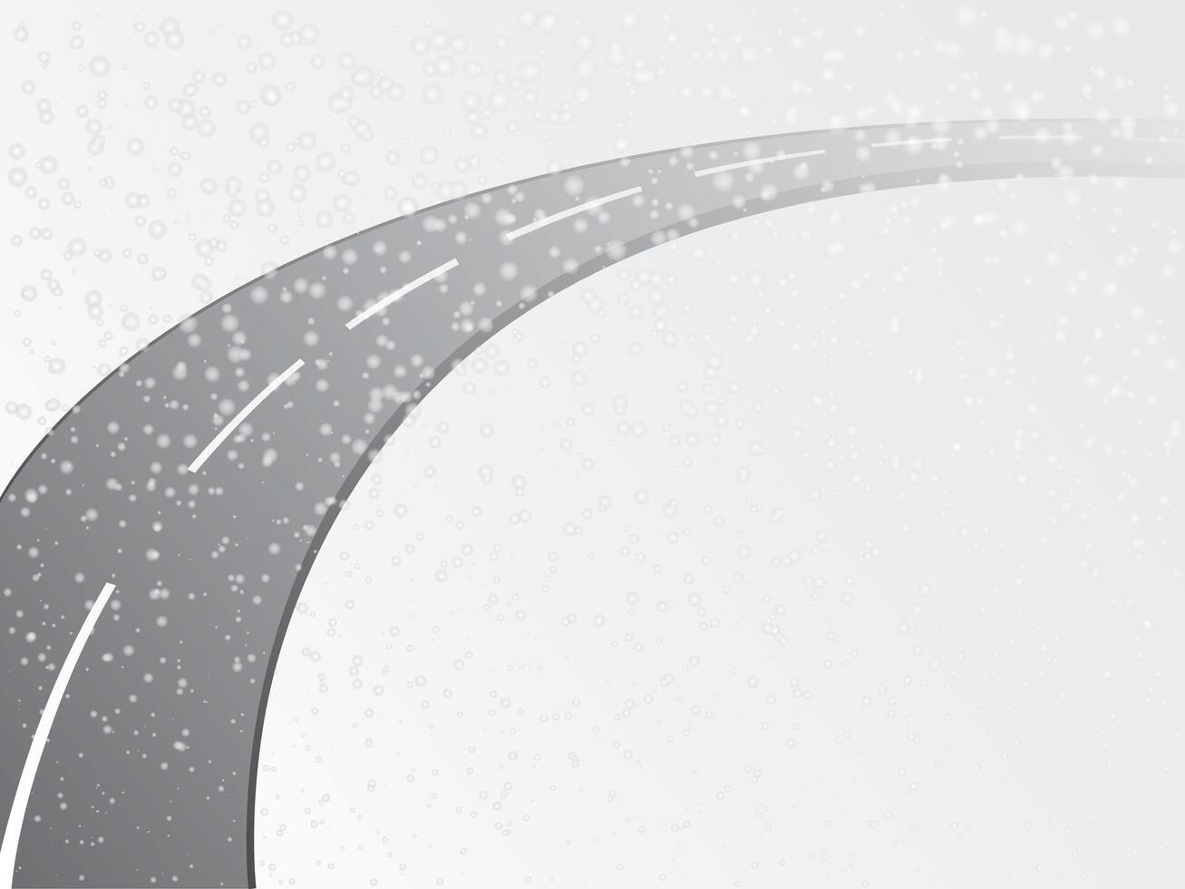 A curvy asphalt highway road with snowfall in winter season illustration vector