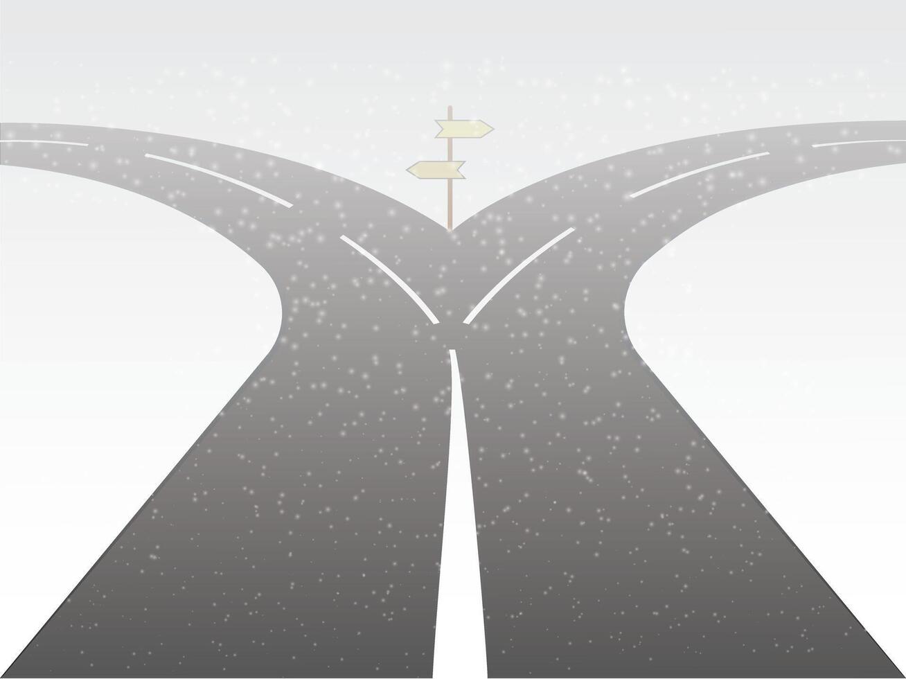 A two way highway roads with direction arrows in snowy weather illustration vector