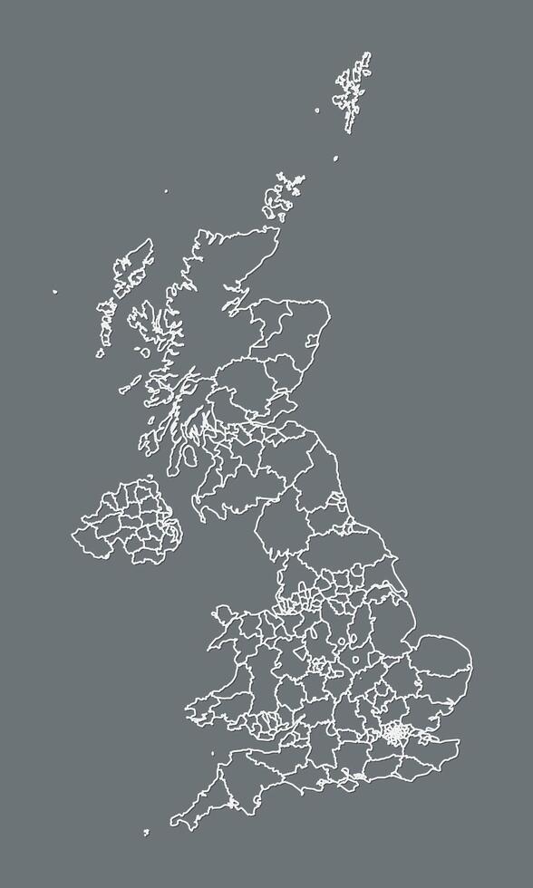 Black and white great Britain map with different states with borders on dark background illustration vector