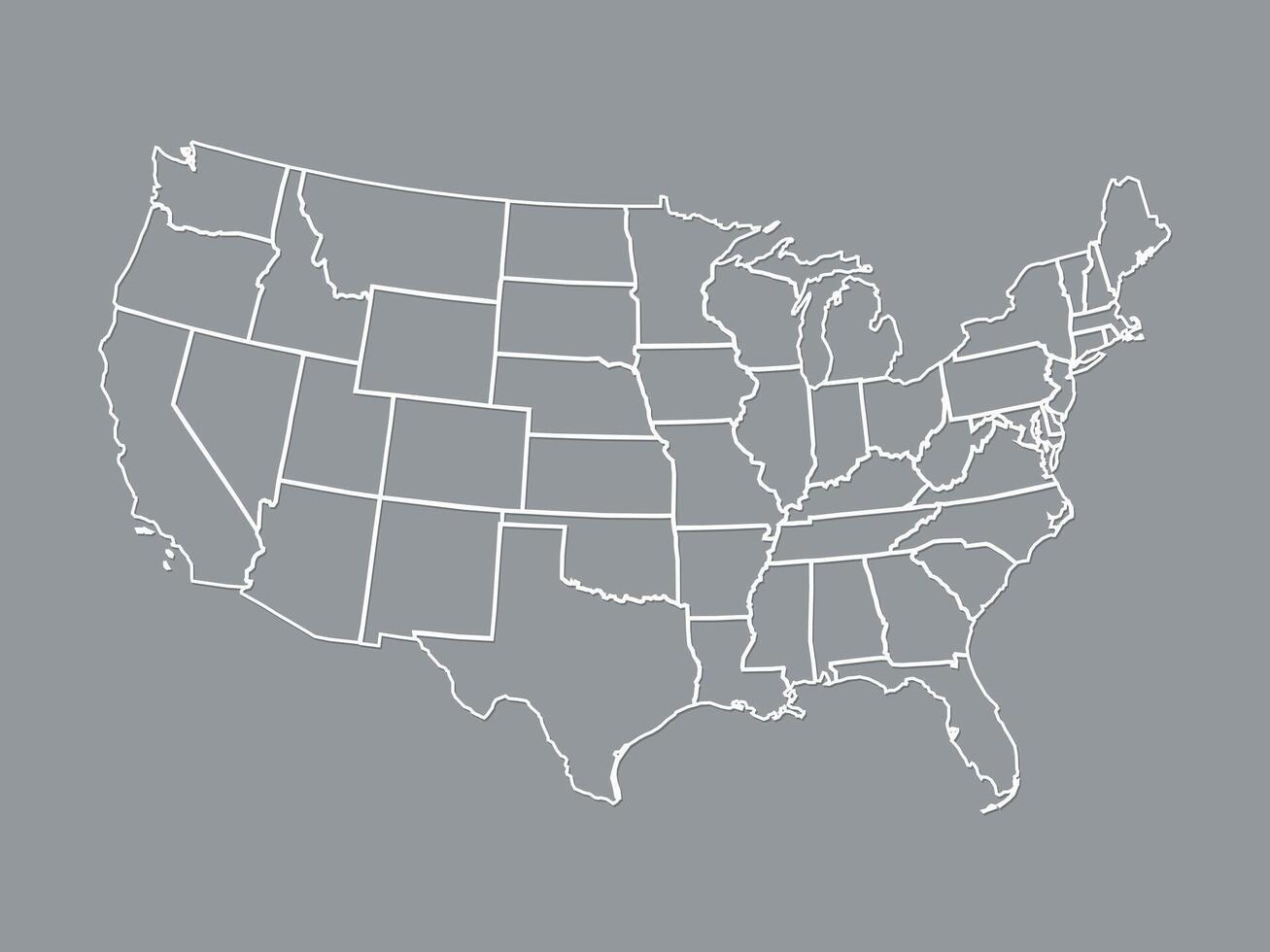 A map of united states of America with white lines with shading on gray background illustration vector