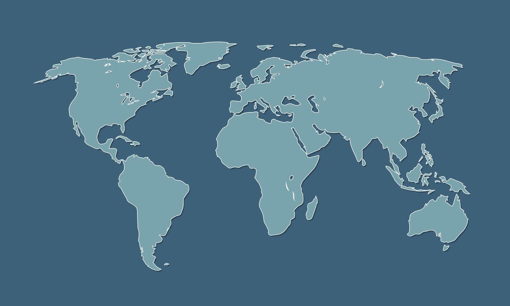 A cool and simple blue world map of different countries and continents illustration vector