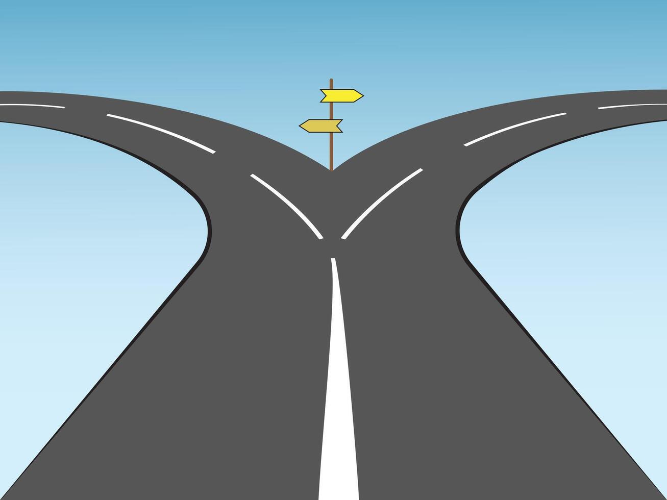 Two way street with direction signs for future step in business illustration vector