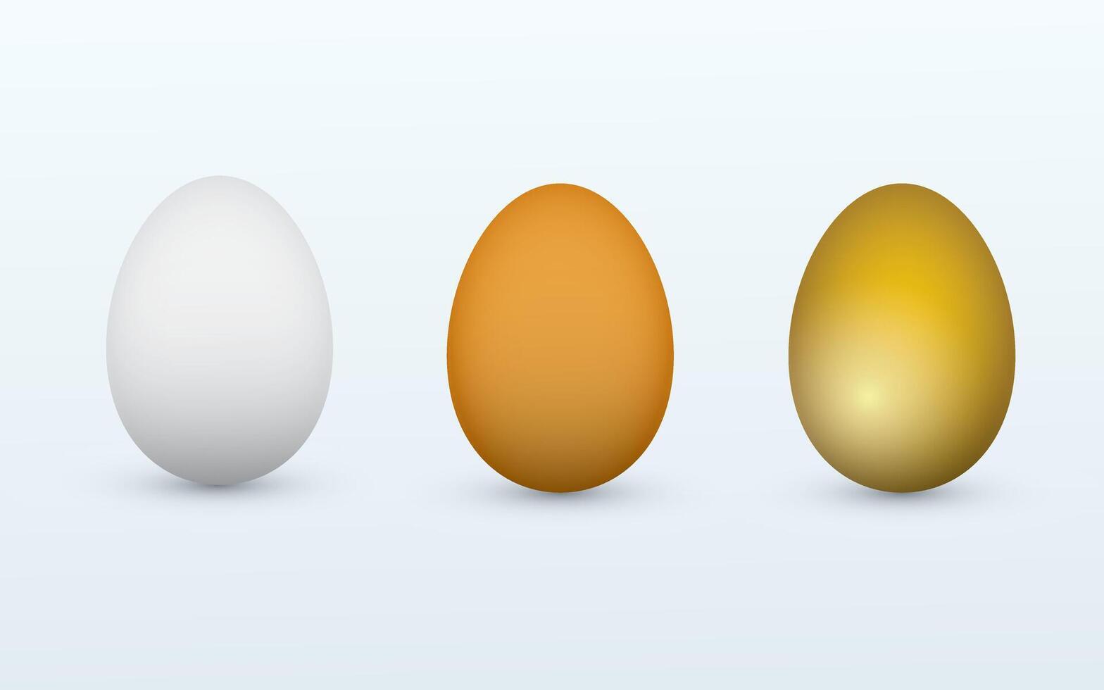 White, brown and golden healthy organic eggs on light background illustration vector