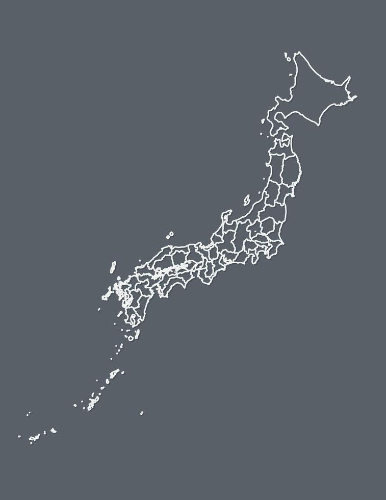 A white clear Japan map with borders of administrative divisions on dark background illustration vector