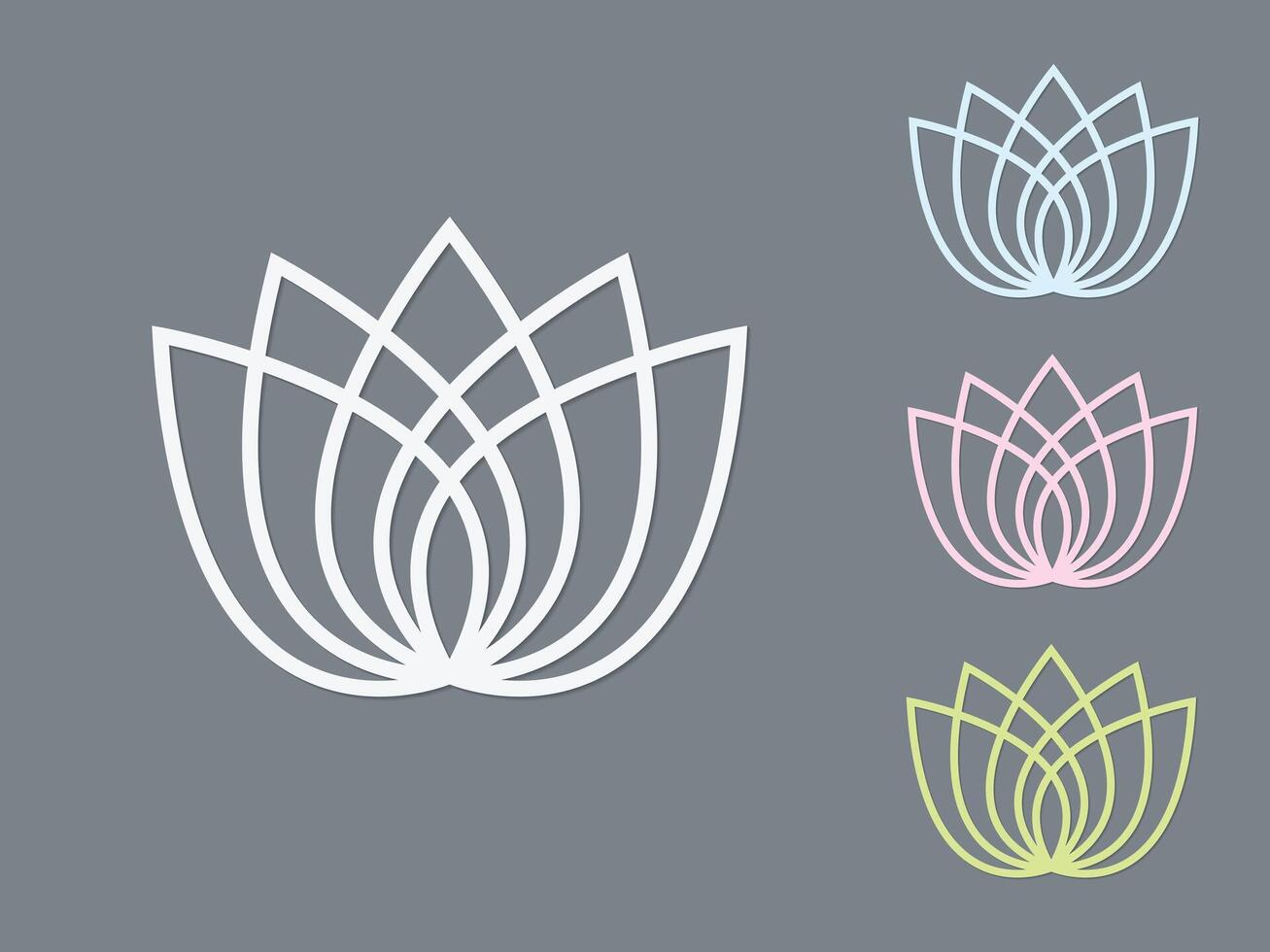 A set of light colors lotus flower logos on dark background illustration vector