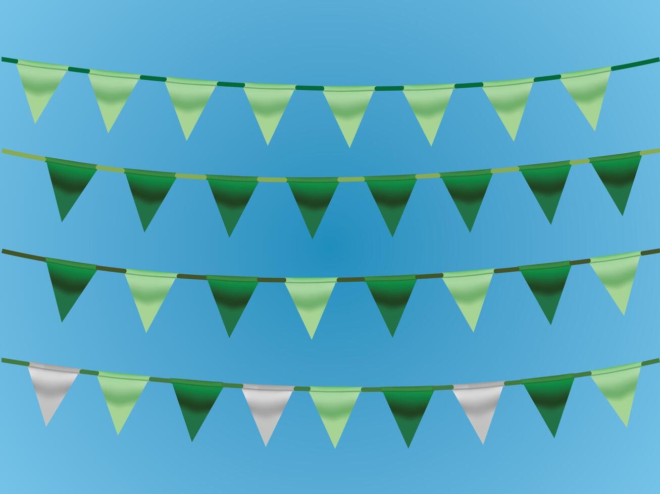 A set of green ribbons on rope in blue background for designing house and office vector