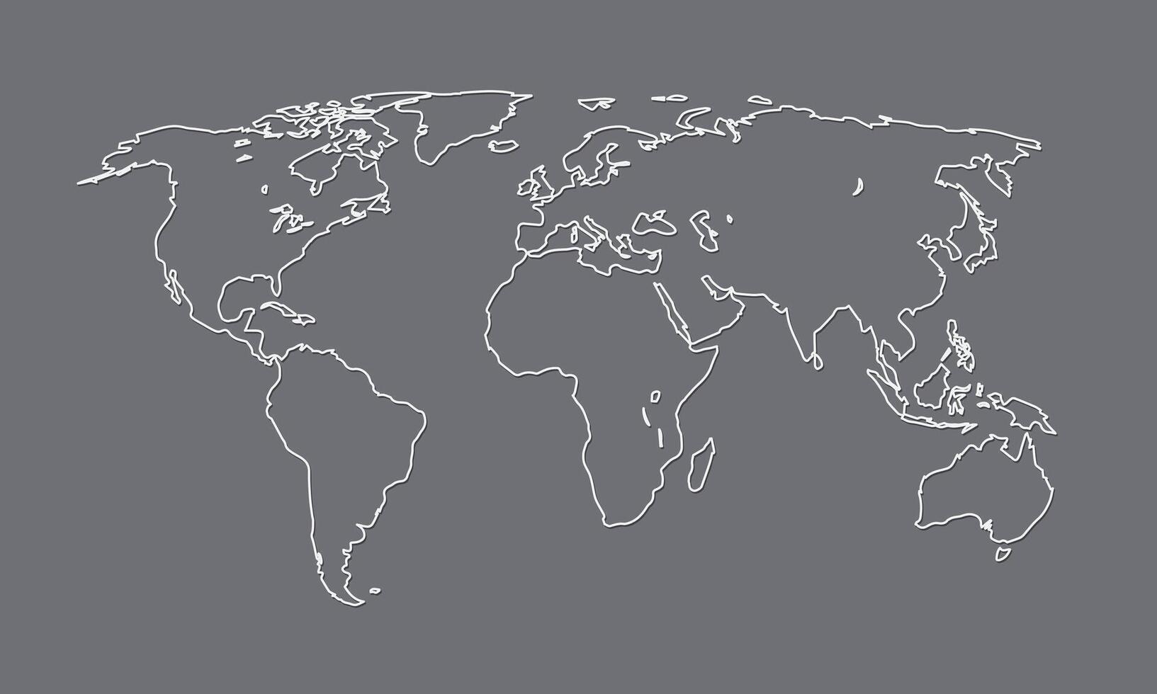 A cool and simple black and white world map outline of different countries and continents illustration vector