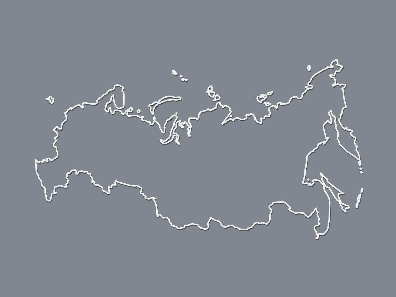 Black and white cool and simple Russia map with outlines on dark background illustration vector