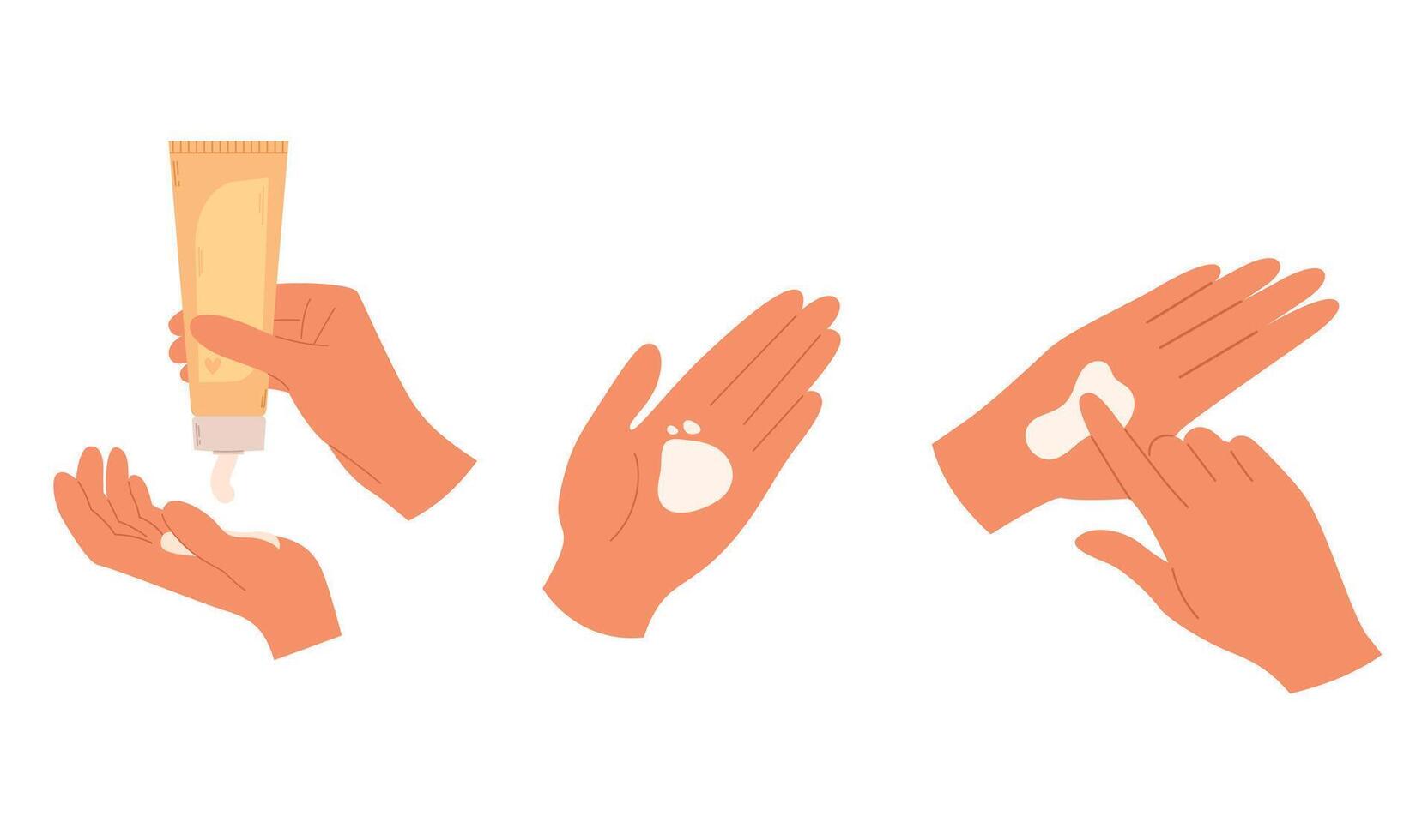 Woman hand apply cream from cosmetics bottle and squeezing cream with fingers vector