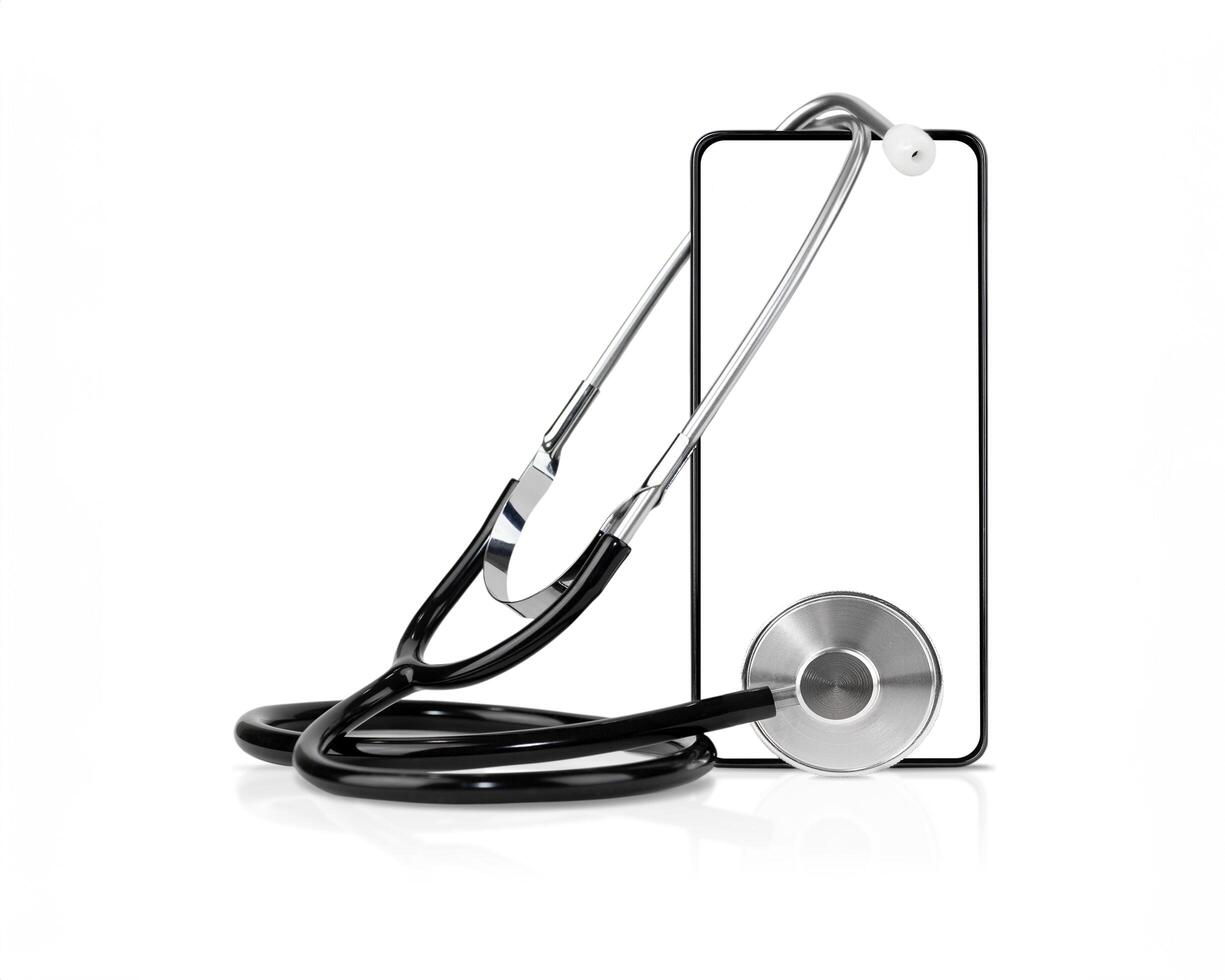 GeneIsolated Medicine Background with Phone and Stethoscoperated image photo