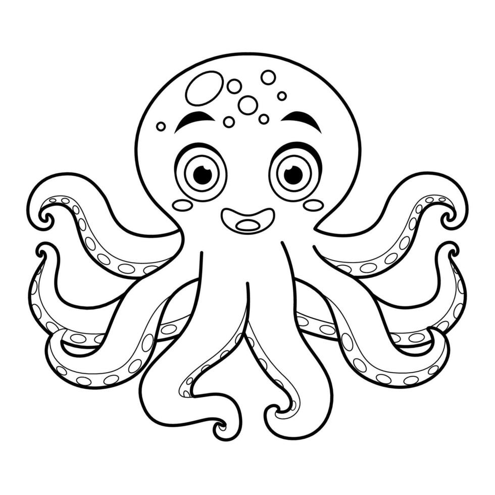 Octopus coloring page for kids. Coloring book for toddlers with octopus in line art style vector