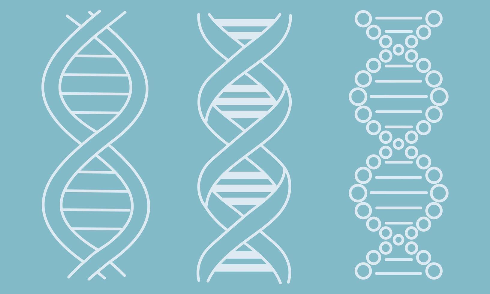 Set of abstract DNA molecule outline icon isolated on blue background vector