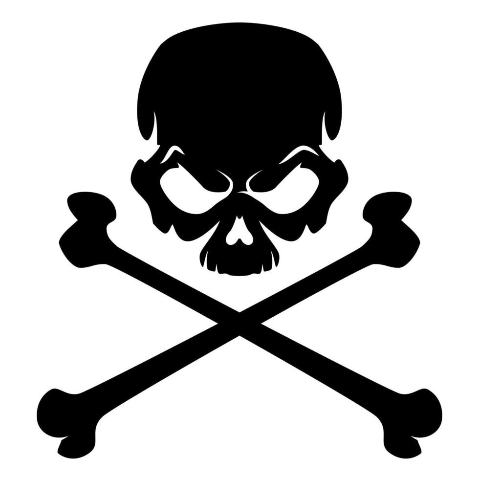 skull and crossbones, black and white illustration of human skull with crossed bones, isolated on white background vector