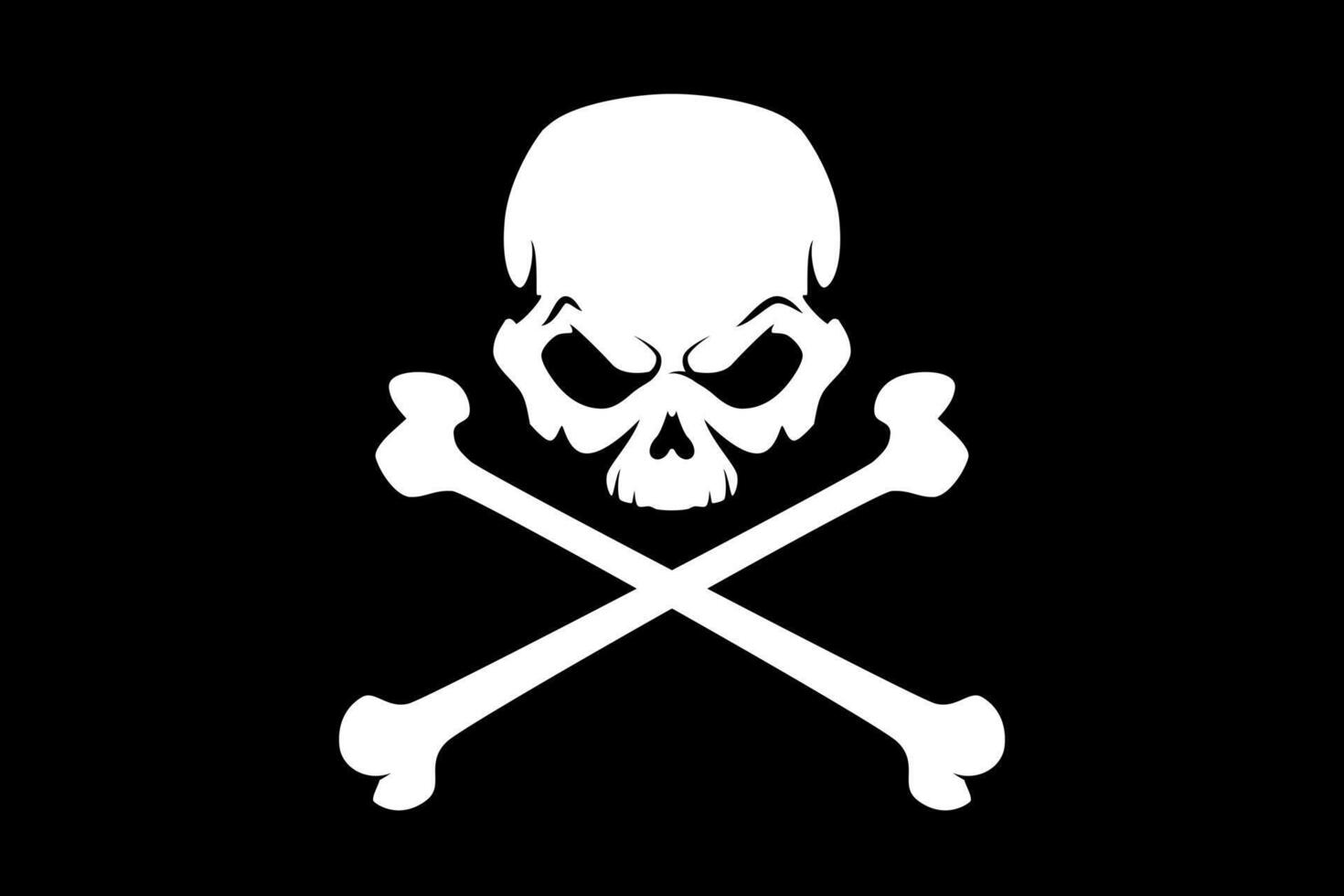 Pirate flag with skull and crossbones, illustration of human skull with crossed bones, isolated on black background vector