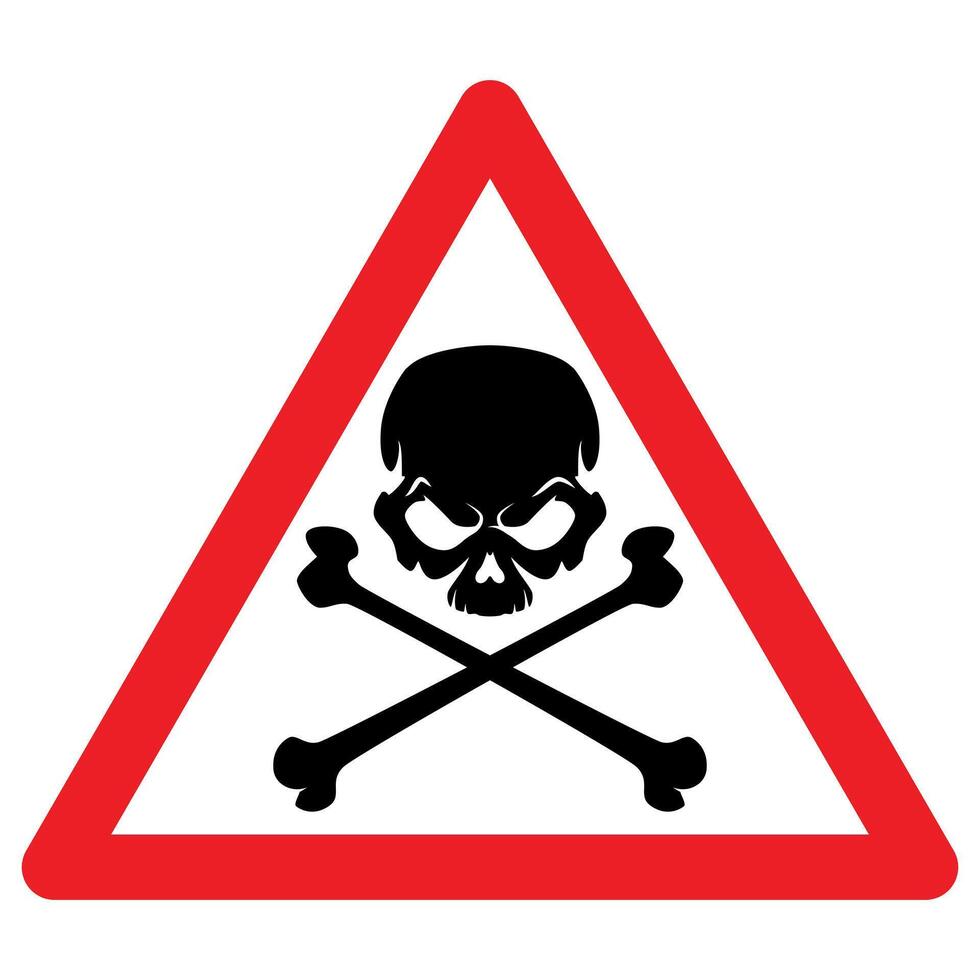 skull and crossbones in white and red triangle, illustration of Other danger ahead sign with human skull with crossed bones, isolated on white background vector