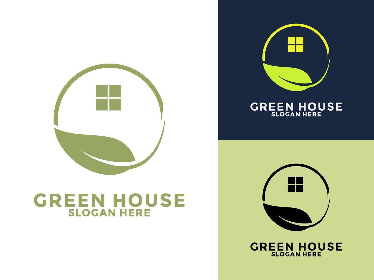 Green House Logo Template, Circle Leaf with Home logo design vector