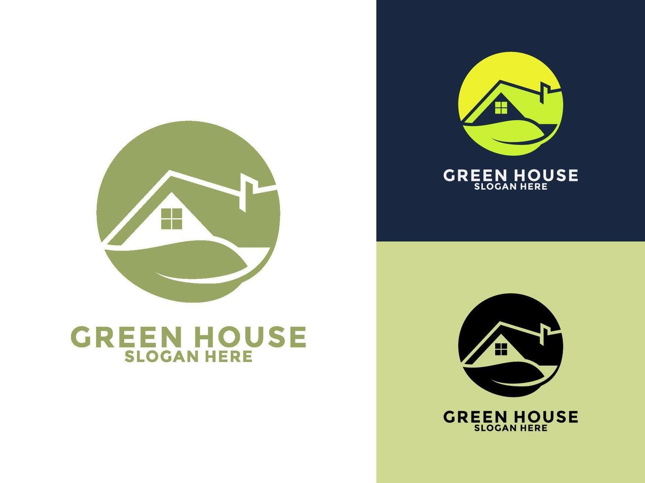Green House Logo Template, Circle Leaf with Home logo design vector