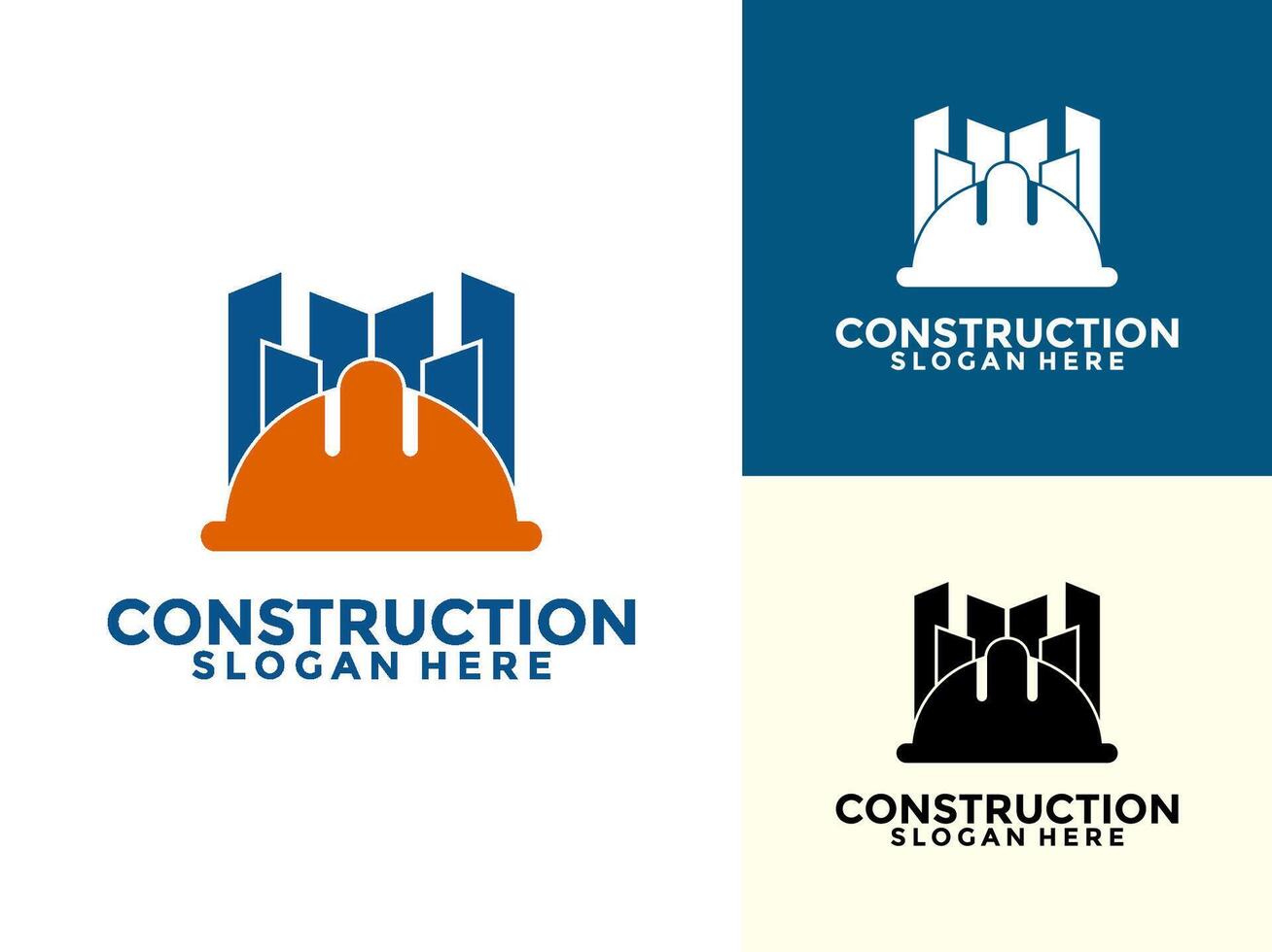Construction logo with helmet and building template vector