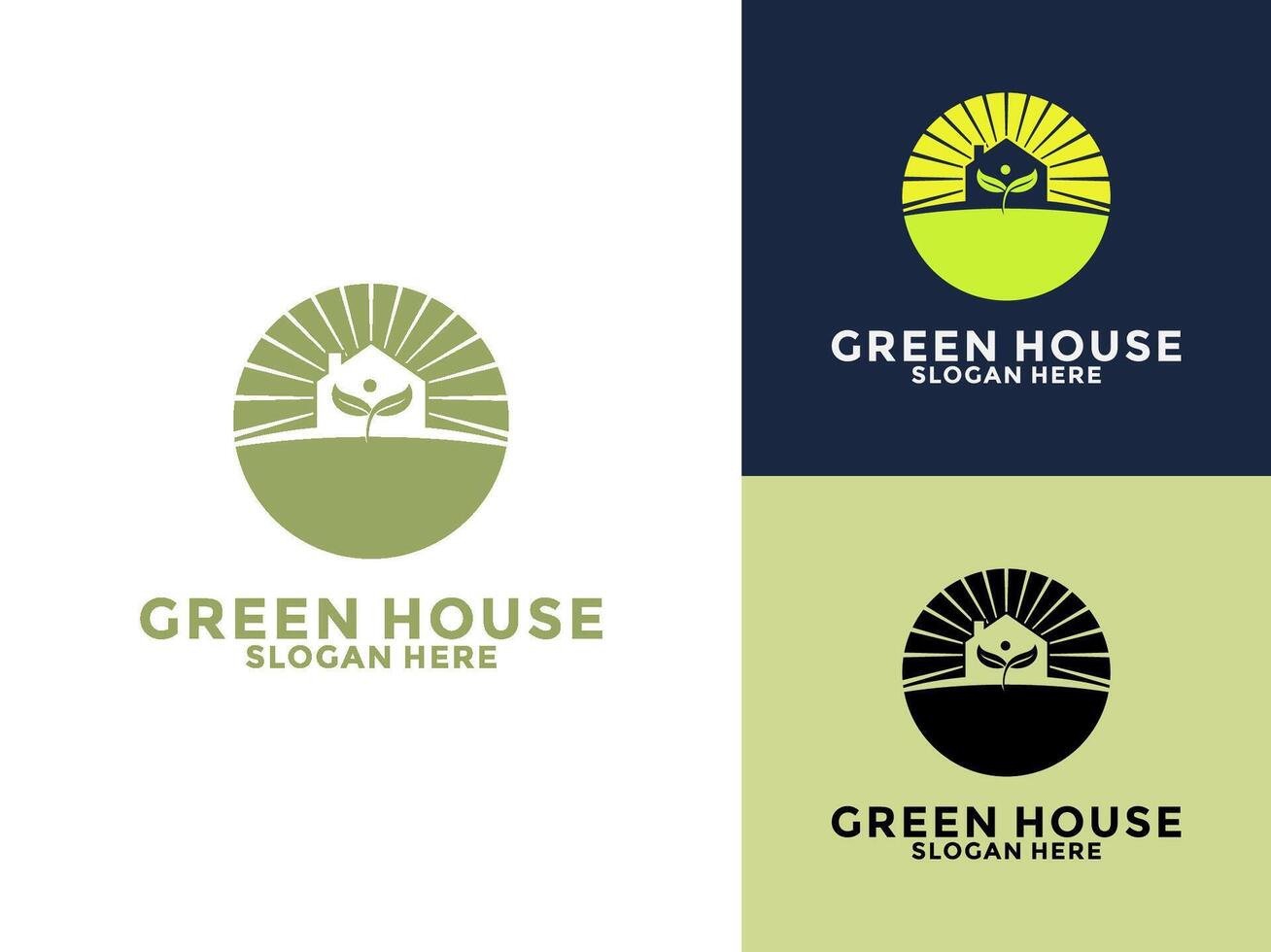Green House Logo Template, Circle, Leaf with Home logo design vector