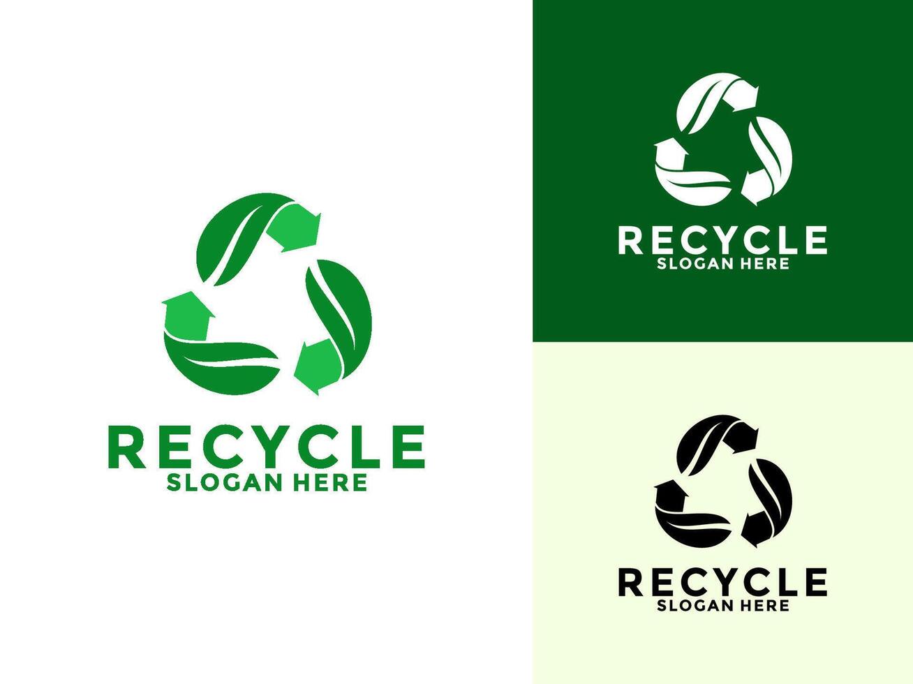 recycle with green leaf, recycling ecology logo, eco and save planet logo template vector