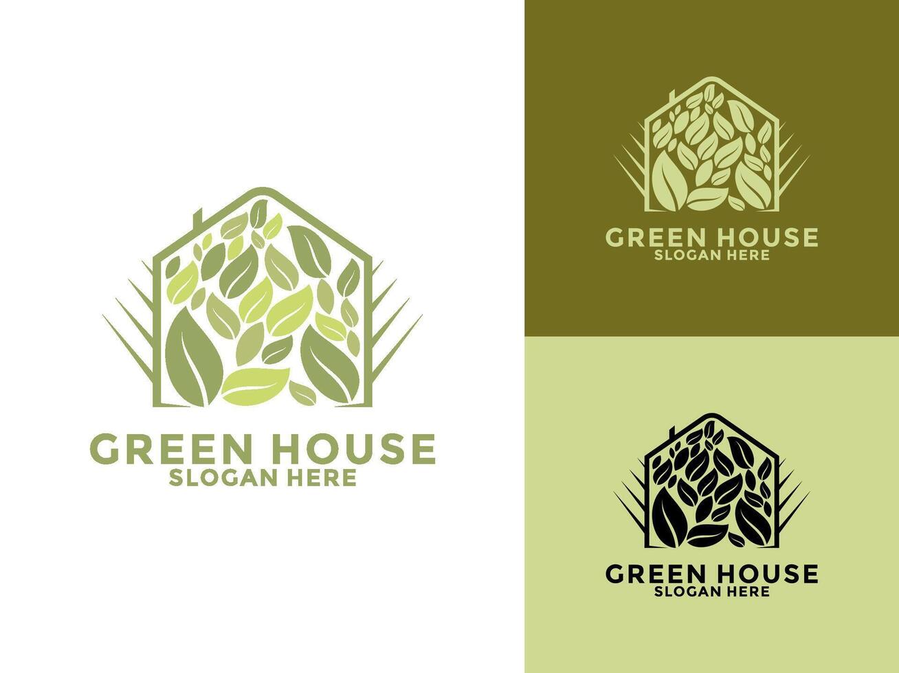 Green House Line Style Logo Design , Tree House business logo template vector