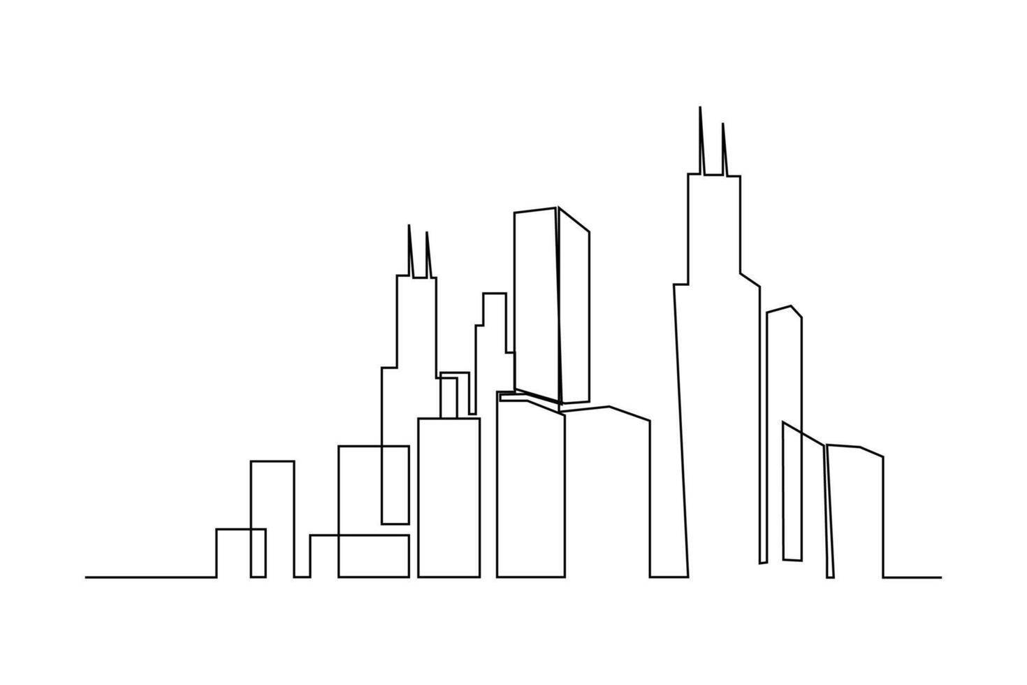 Simple hand-drawn city landscape continuous line art drawing. Modern city linear . vector