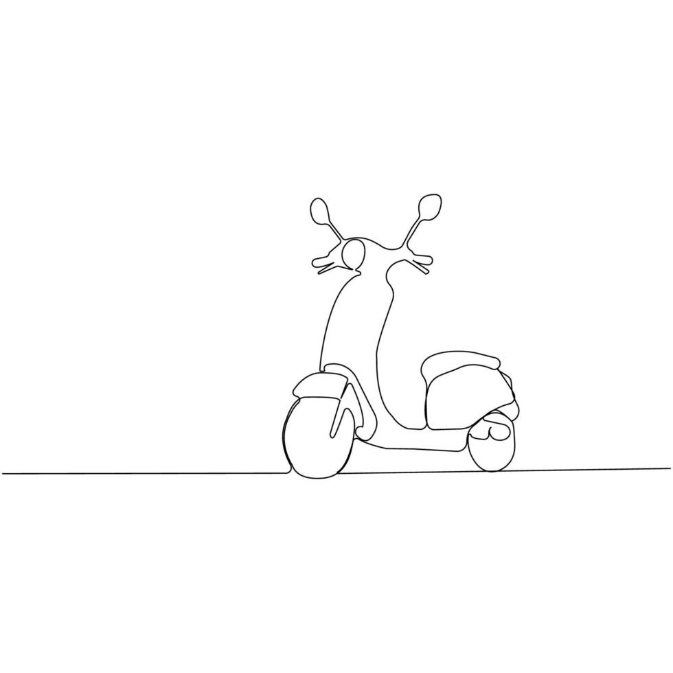 Single line drawing of scooter. Simple modern continuous illustration of electric bike. vector