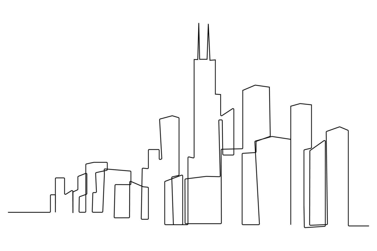 Simple hand-drawn cityscape continuous line art drawing. Modern city linear drawing vector