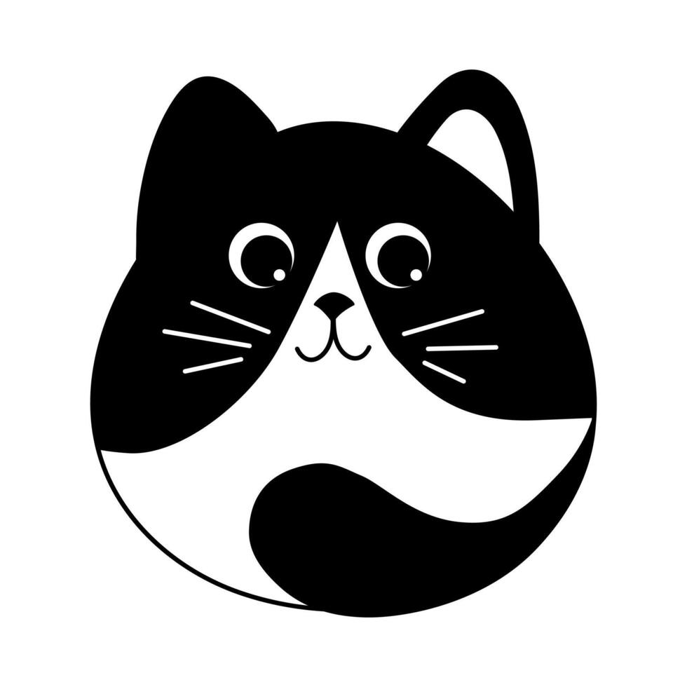 Cute black and white spotted cat isolated on white background. Illustration for children. vector