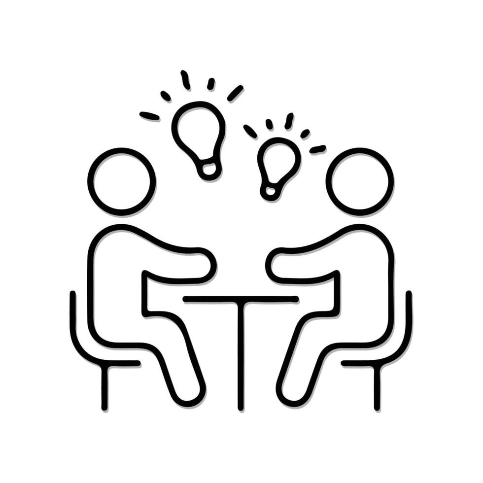 two people sitting at a table with lightbulbs on the top. vector