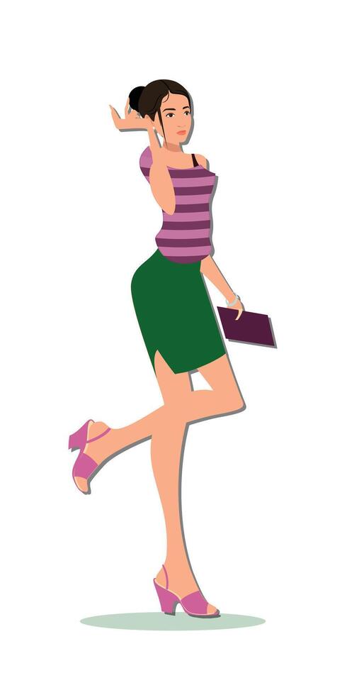 a drawing of a woman with a purple bag in her hand vector