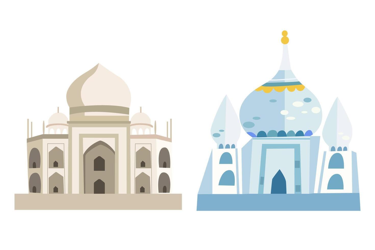 India Independence Day. Taj Mahal. Indias famous touristic monument. Landmark, architecture, hindu temple in the Indian city. Colored background with Arabic floral motifs vector