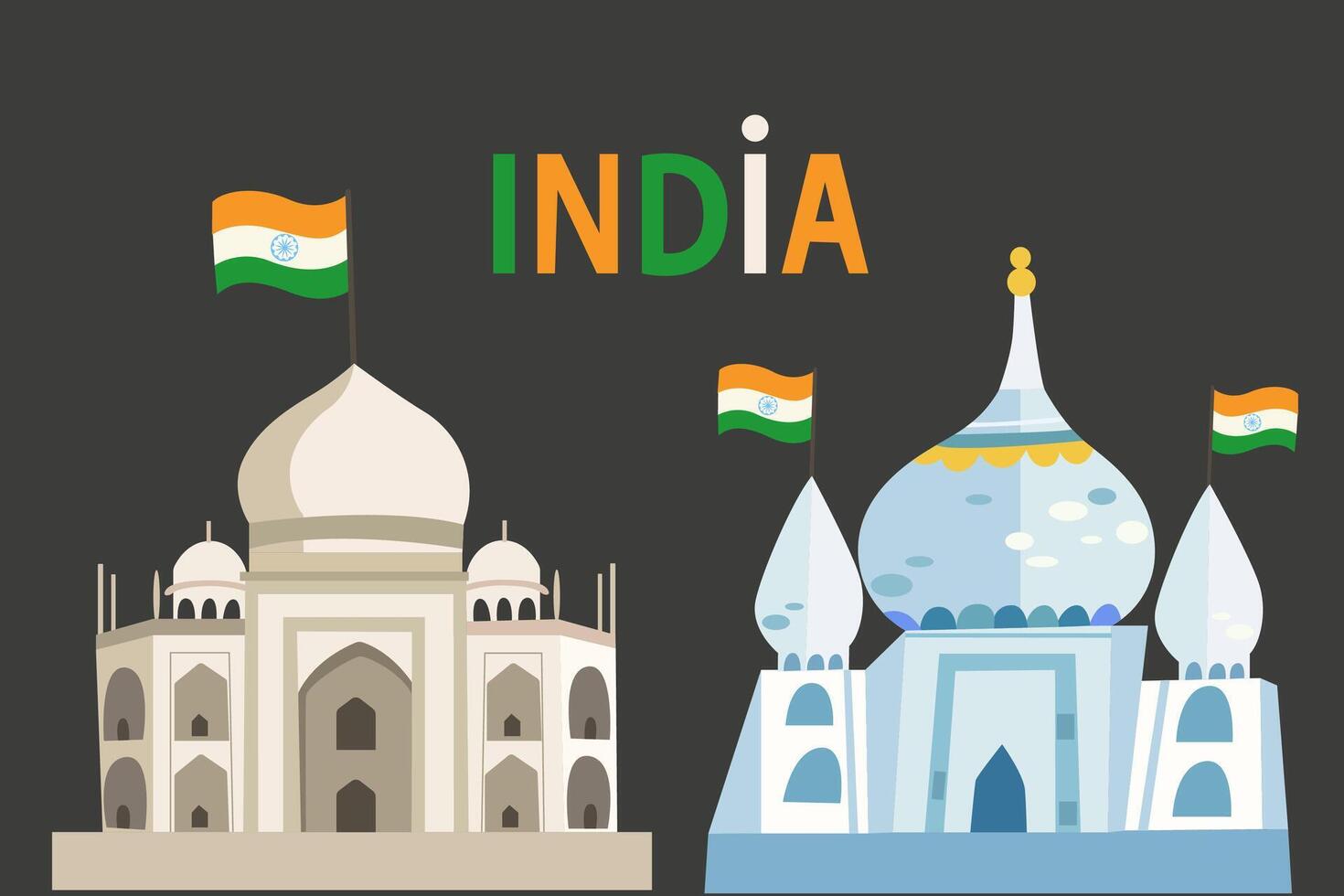 India Independence Day. Taj Mahal. Indias famous touristic monument. Landmark, architecture, hindu temple in the Indian city. Colored background with Arabic floral motifs vector