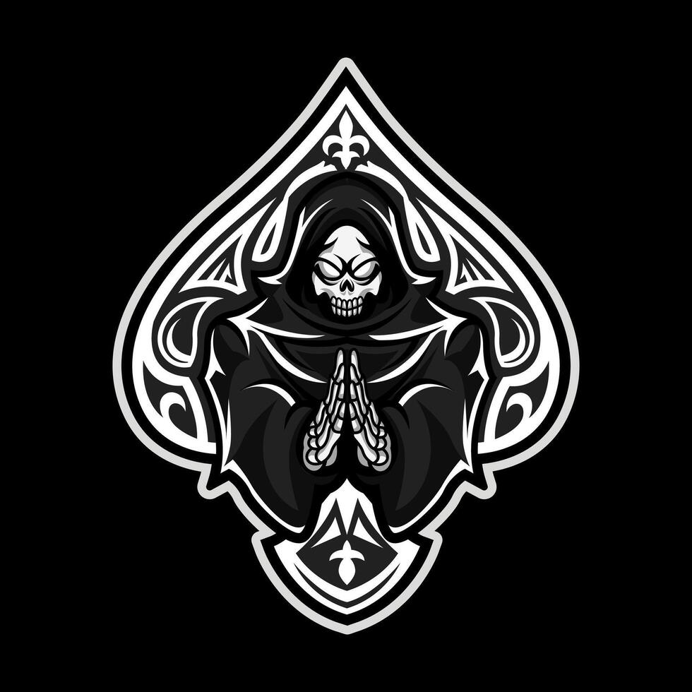 Hooded darker skull praying for mascot logo gaming esports vector