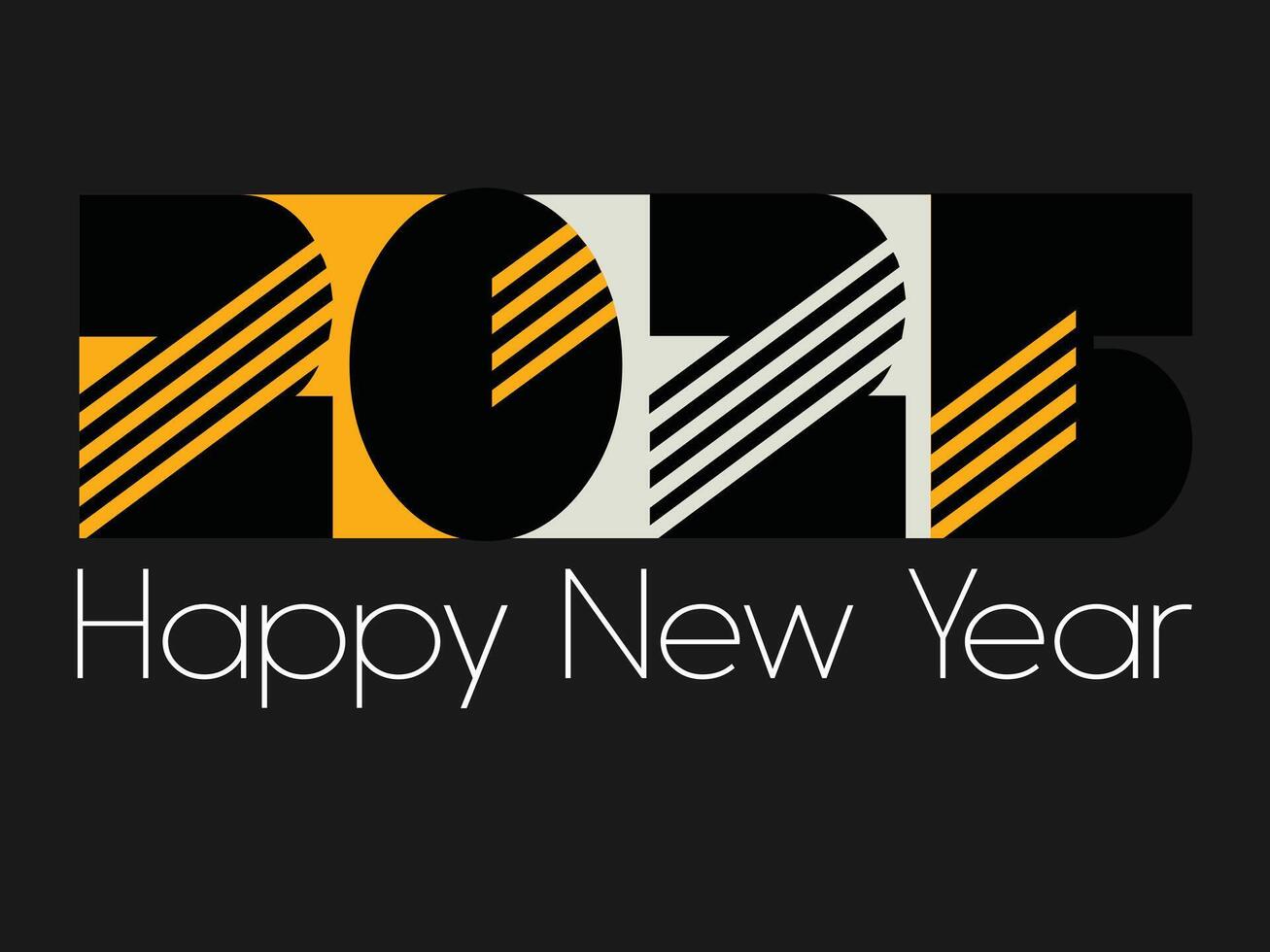 2025 Happy New Year symbols. Illustration with black labels isolated on white background. vector