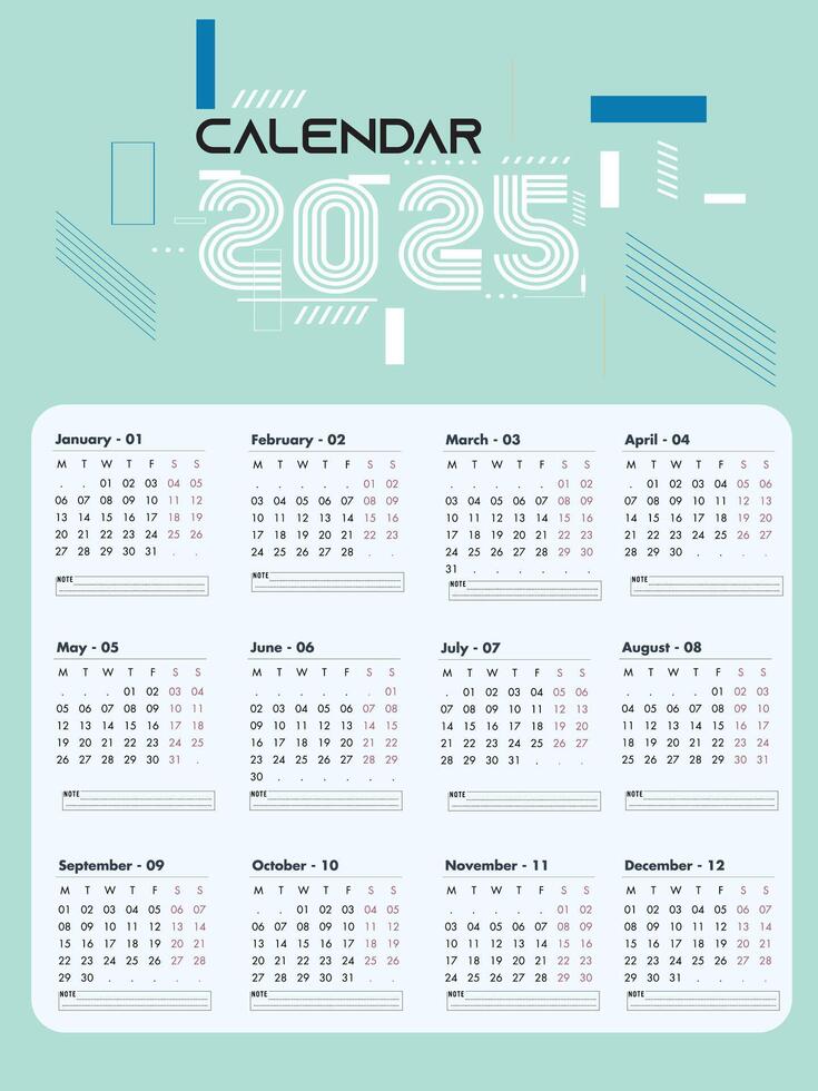 2025 Calendar Blue and white. 2025 Calendar Template Design. Vertical