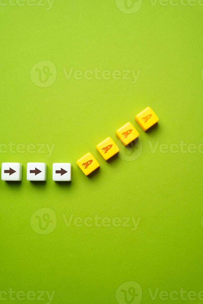 Launching a business project. Rapid rise and success. The concept of growth and development. Climb to success. Get to the top. Progress, effort, and determination. photo