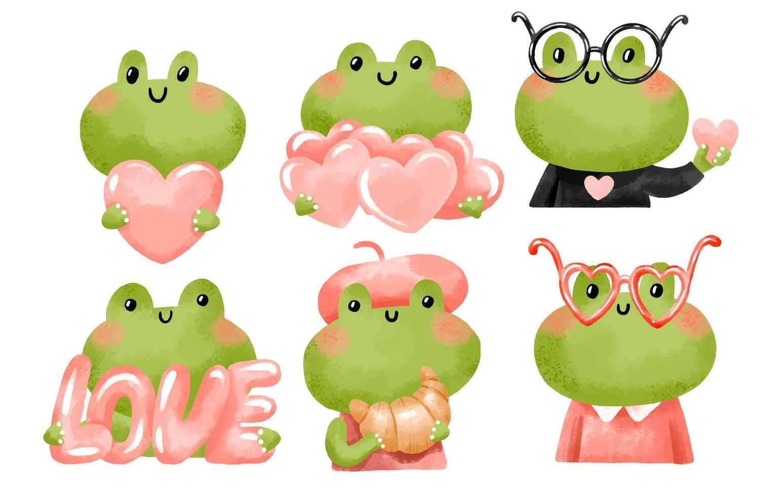 A set of frogs with hearts, frogs in love, a French frog with a vector