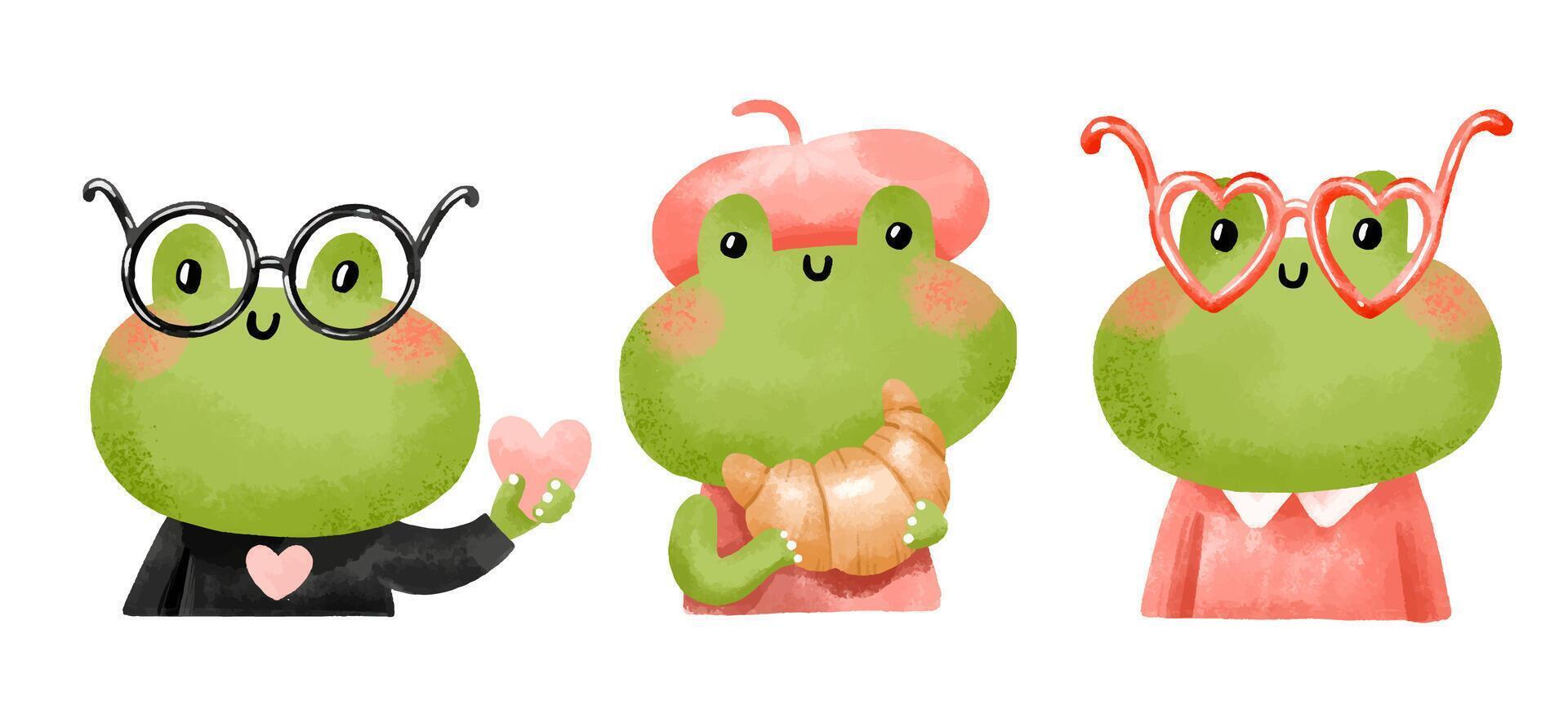 A set of frogs with hearts, frogs in love, a French frog with a vector