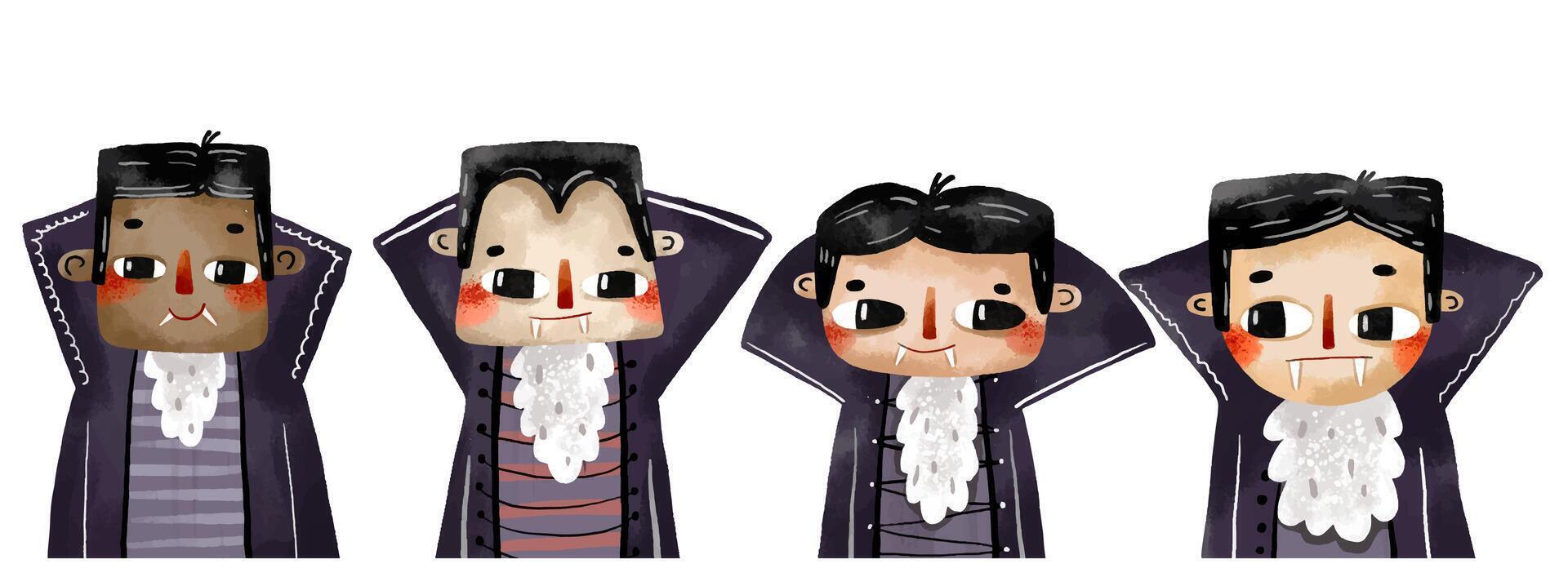 Collection Portrait of a Vampire. Cartoon hand drawn illustratio vector