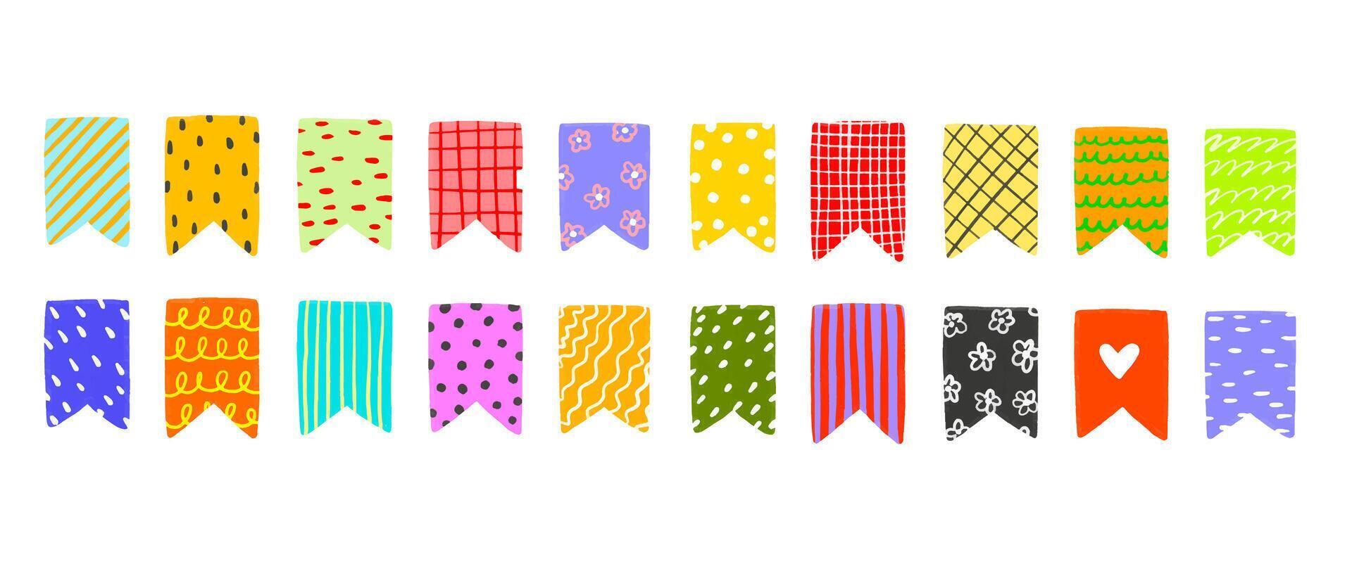 set of bookmark stickers for books. Drawn bookmarks on isolated vector
