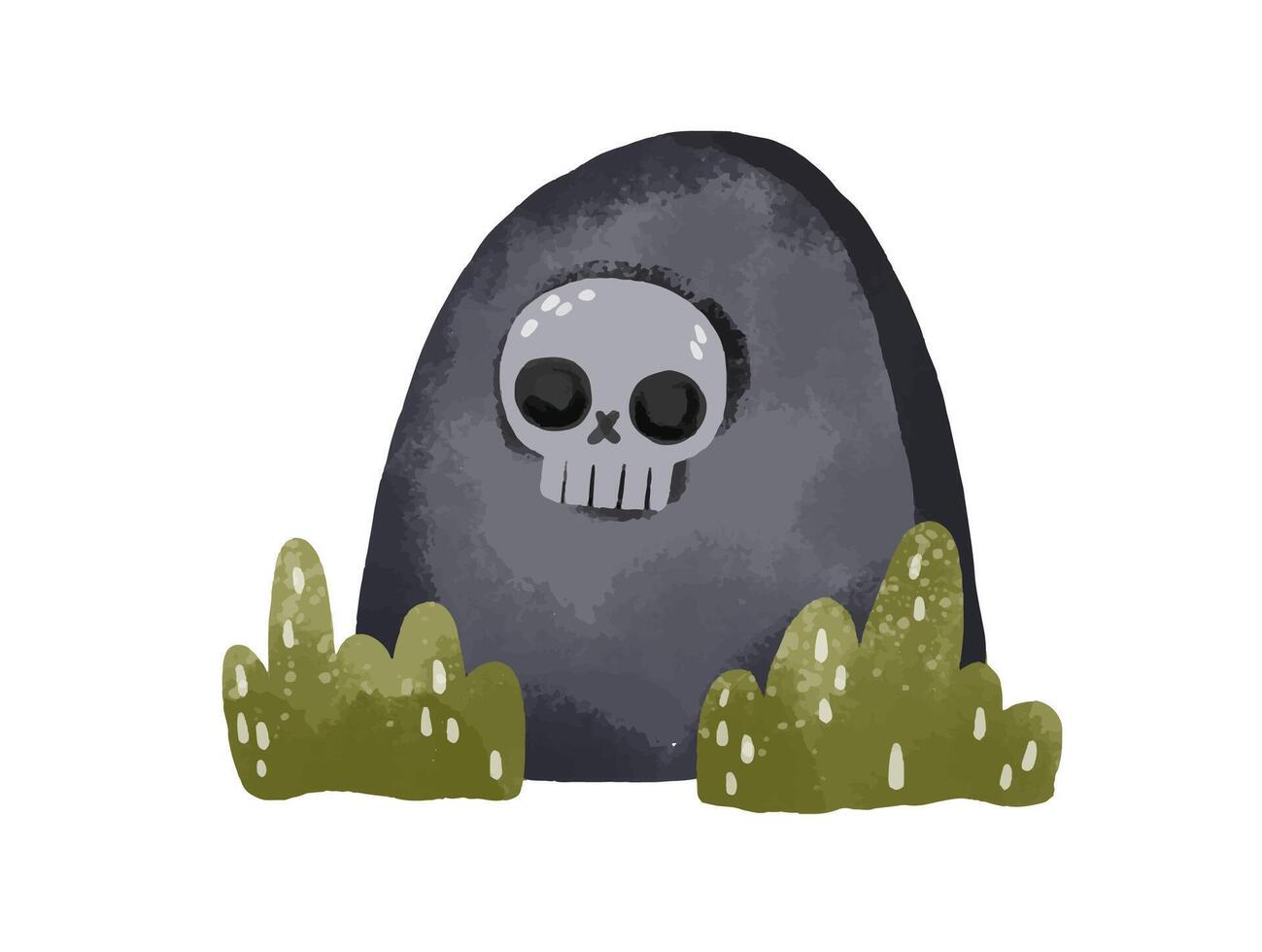 A scary set of drawings with a tombstone, ghost, pumpkin, skull, vector