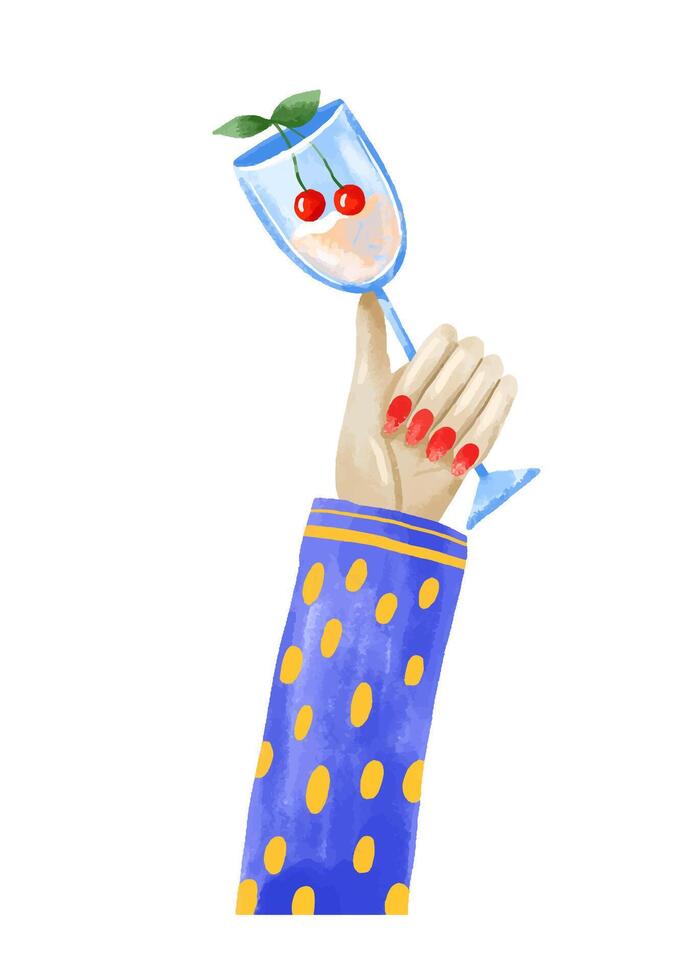 Cartoon winter party illustration. Colorful set with hands holdi vector