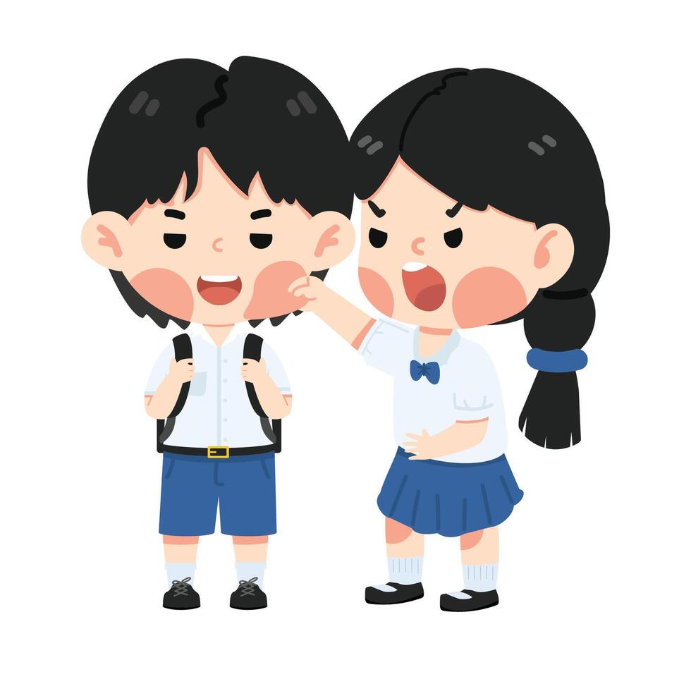 Playful Girl Pinching Boy Cheeks vector