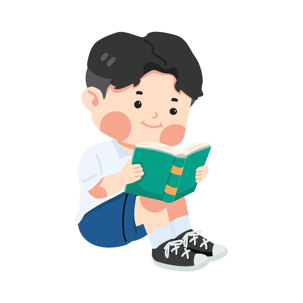 Cute boy sitting and reading a book vector